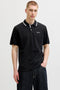 Front image of a model wearing Blaze s/s polo in black, by brand Jack&jones