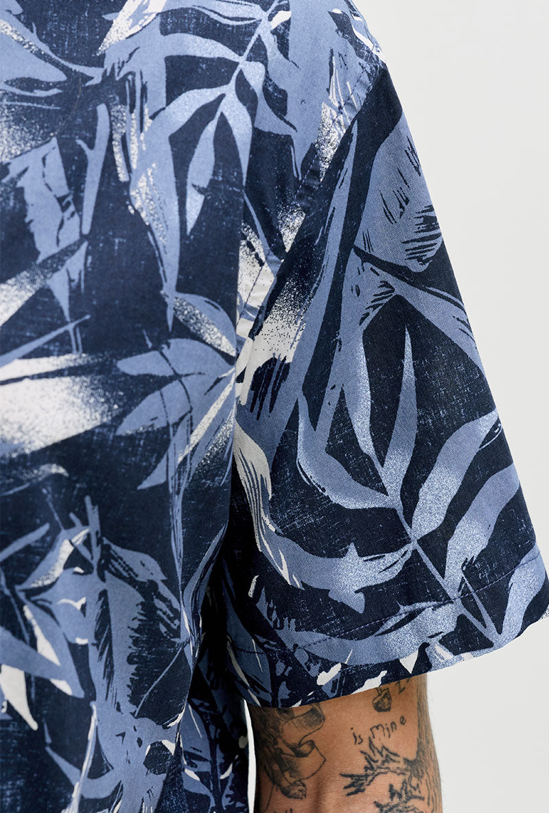 Front image of Honolulu aop ss shirt in navy, by brand Jack&jones