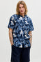 Front image of a model wearing Honolulu aop ss shirt in navy, by brand Jack&jones