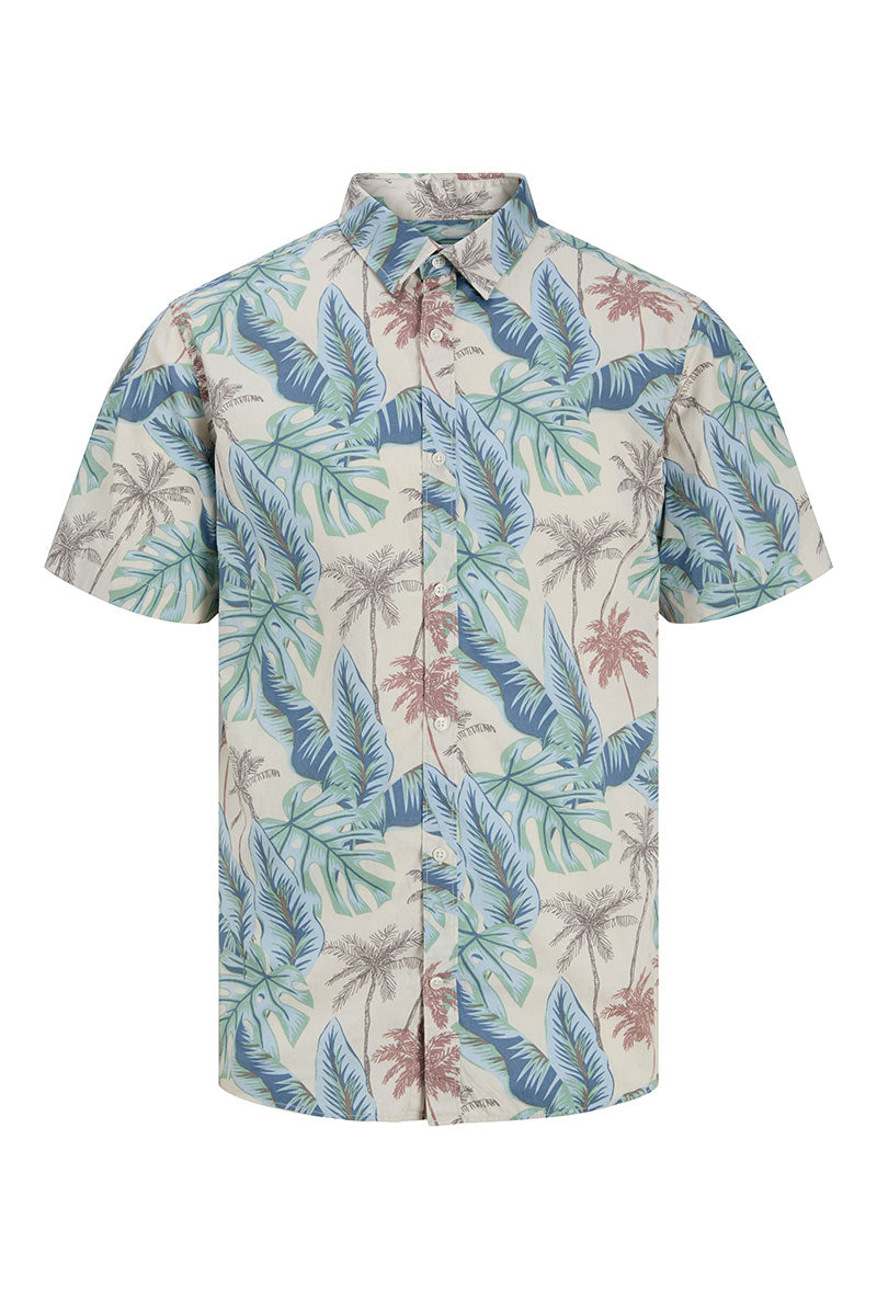 Front image of Honolulu aop ss shirt in off white, by brand Jack&jones