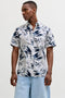 Front image of a model wearing Honolulu aop ss shirt in white, by brand Jack&jones