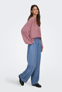 Front image of the Jasper high waist wide pants in light denim, by brand Jacqueline de yong