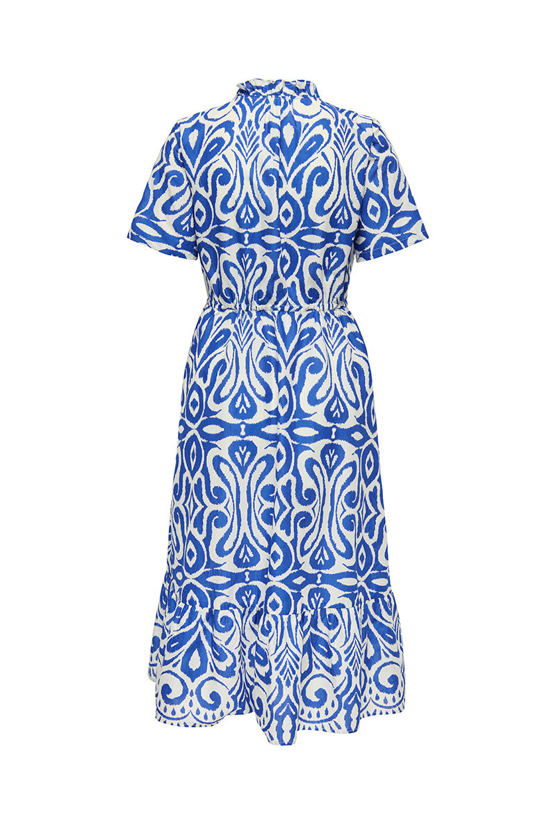 Back image of Anna s/s midi dress in blue, by brand Jacqueline de yong