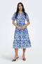 Front image of a model wearing Anna s/s midi dress in blue, by brand Jacqueline de yong