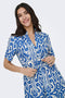 Front image of a model wearing the Anna s/s midi dress in blue, by brand Jacqueline de yong