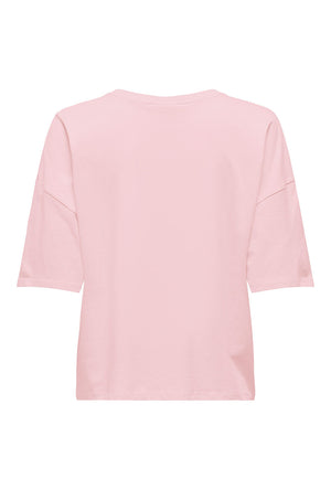 Back image of the Cally s/s print tshirt in pink, by brand Jacqueline de yong