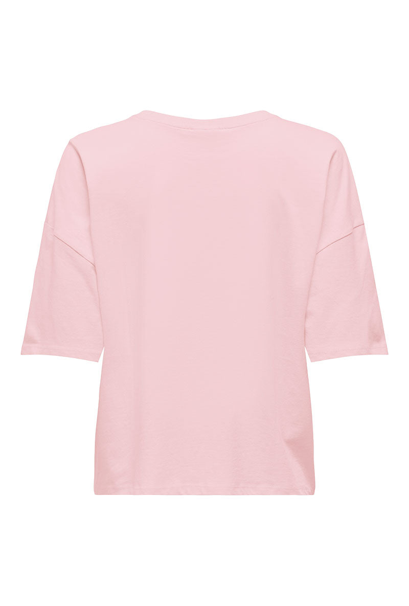 Back image of Cally s/s print tshirt in pink, by brand Jacqueline de yong