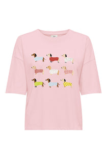 Front image of the Cally s/s print tshirt in pink, by brand Jacqueline de yong