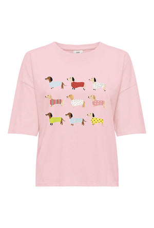 Front image of the Cally s/s print tshirt in pink, by brand Jacqueline de yong