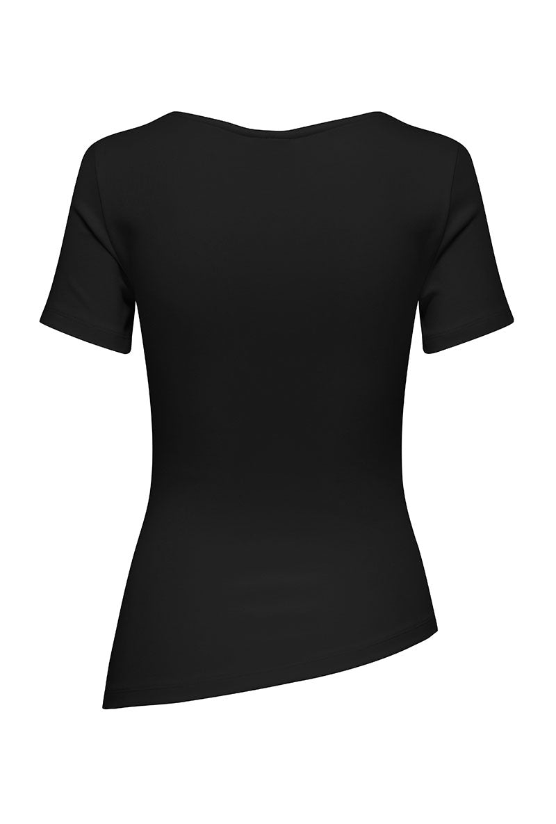 Back image of Catie s/s assymetric top in black, by brand Jacqueline de yong