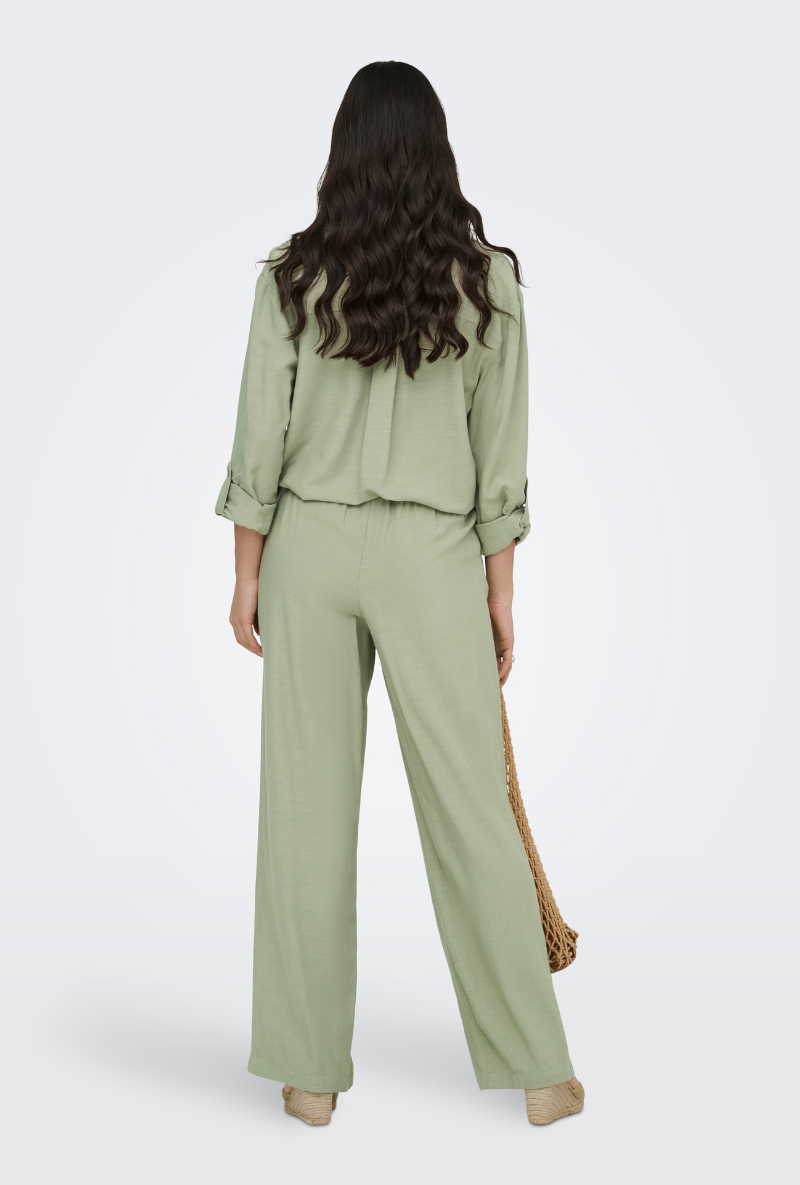 Back image of Caya linen midwaist pants in khaki, by brand Jacqueline de yong