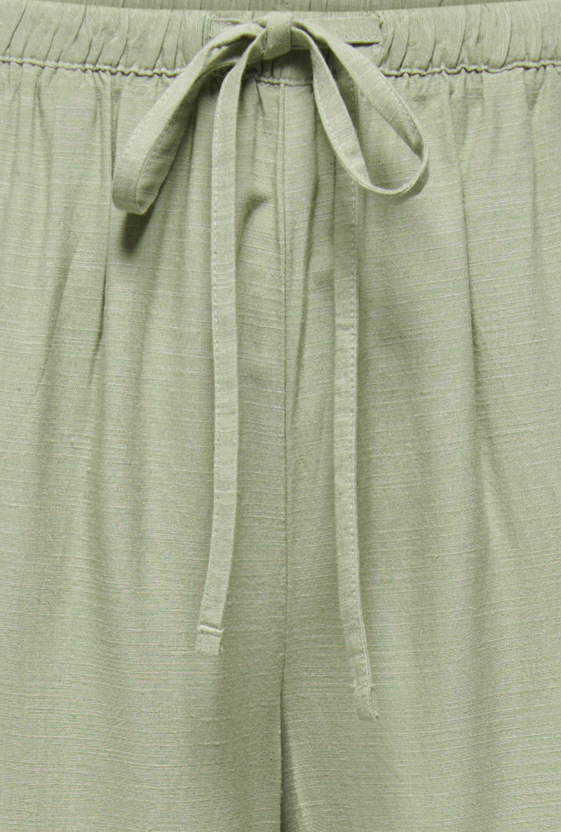 Front image of Caya linen midwaist pants in khaki, by brand Jacqueline de yong