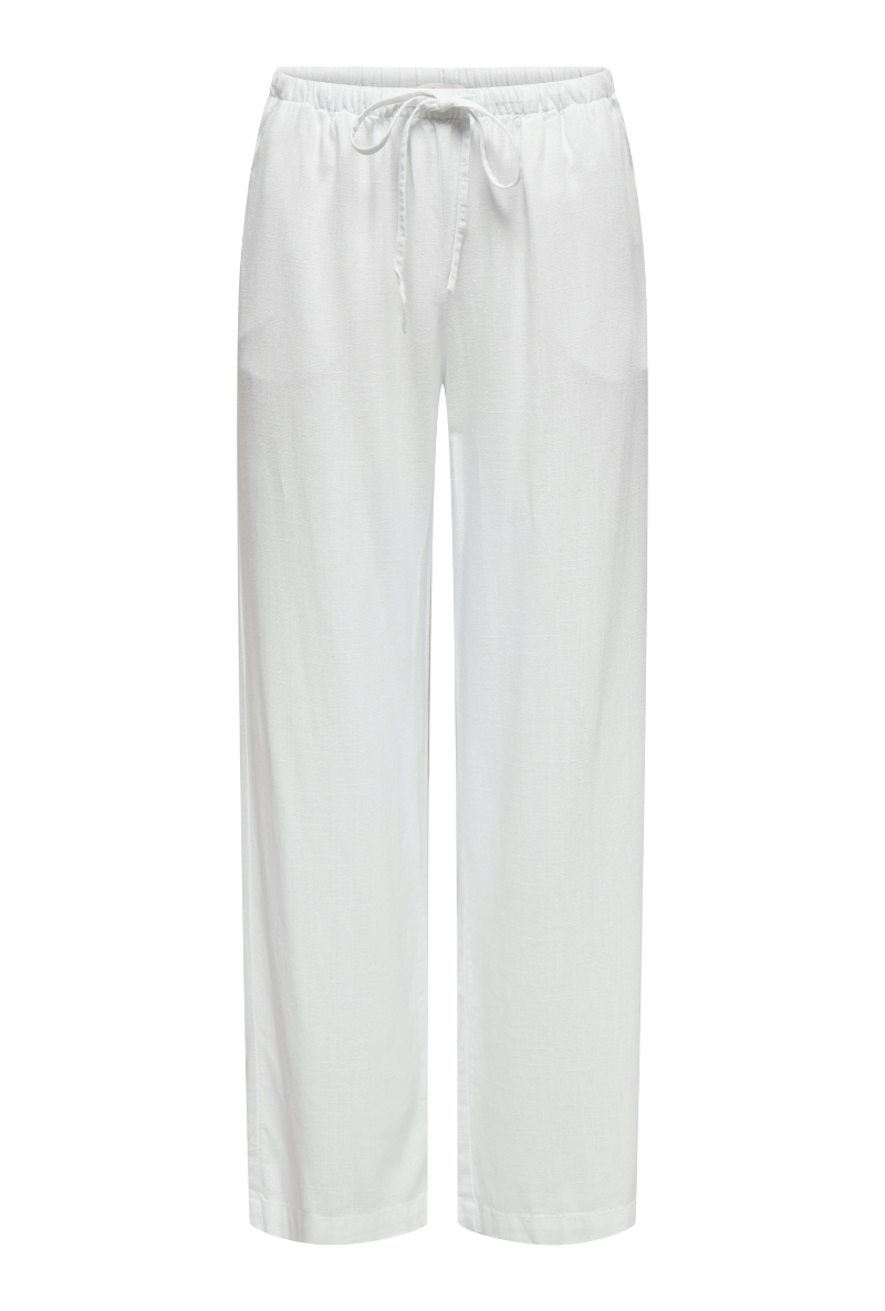 Front image of Caya linen midwaist pants in white, by brand Jacqueline de yong