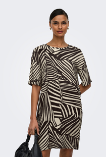 Front image of the Debbie short sleeve oversized dress in chocolate, by brand Jacqueline de yong