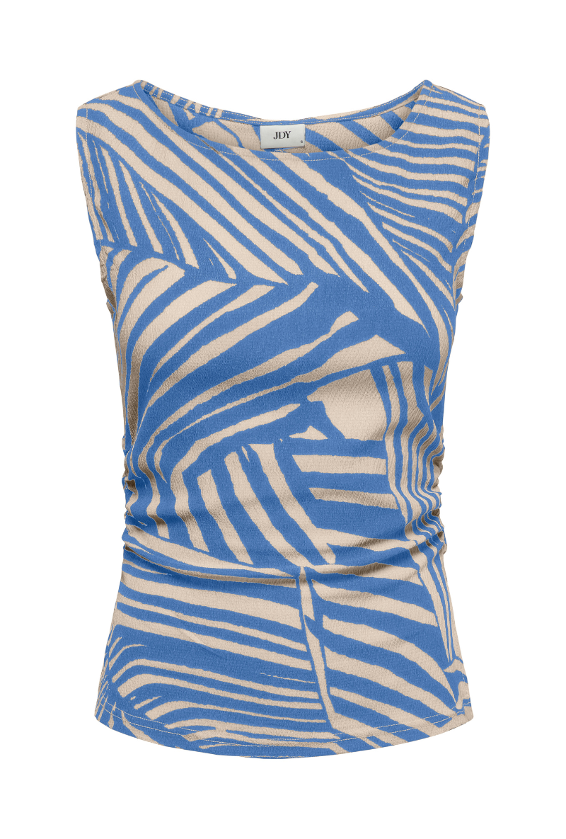 Front image of Debbie sleeveless top in blue, by brand Jacqueline de yong