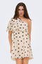 Front image of a model wearing Fay life one shoulder drss in cream, by brand Jacqueline de yong