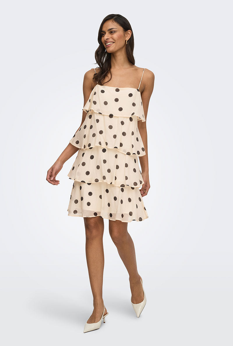 Front image of a model wearing Fay life s/l dress in cream, by brand Jacqueline de yong