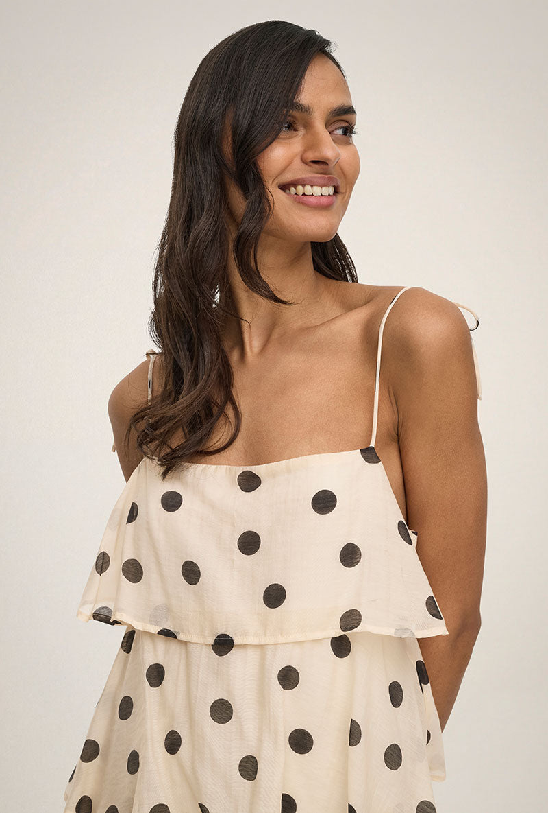 Front image of a model wearing Fay life s/l dress in cream, by brand Jacqueline de yong