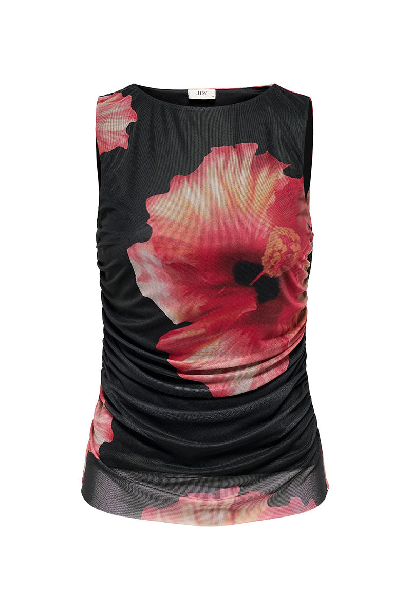Front image of Lea s/l mesh rouching top in black, by brand Jacqueline de yong