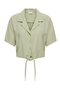 Front image of Caya linen shortsleeve knot shirt in khaki, by brand Jacqueline de yong
