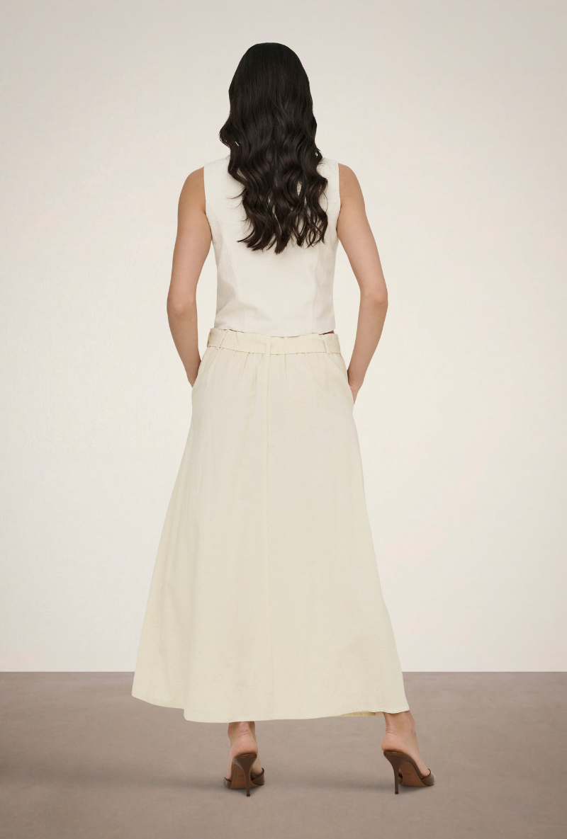 Back image of Milan linen highwaist belted skirt in oat, by brand Jacqueline de yong
