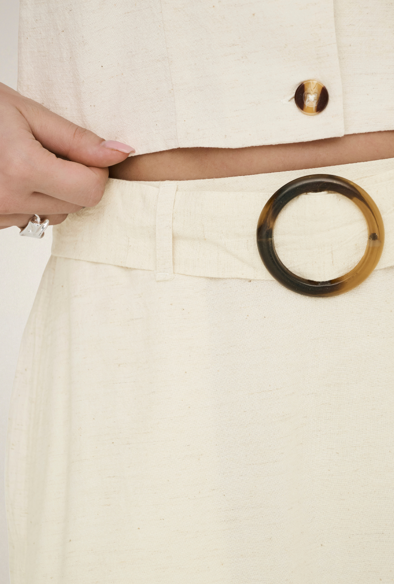Front image of Milan linen highwaist belted skirt in oat, by brand Jacqueline de yong