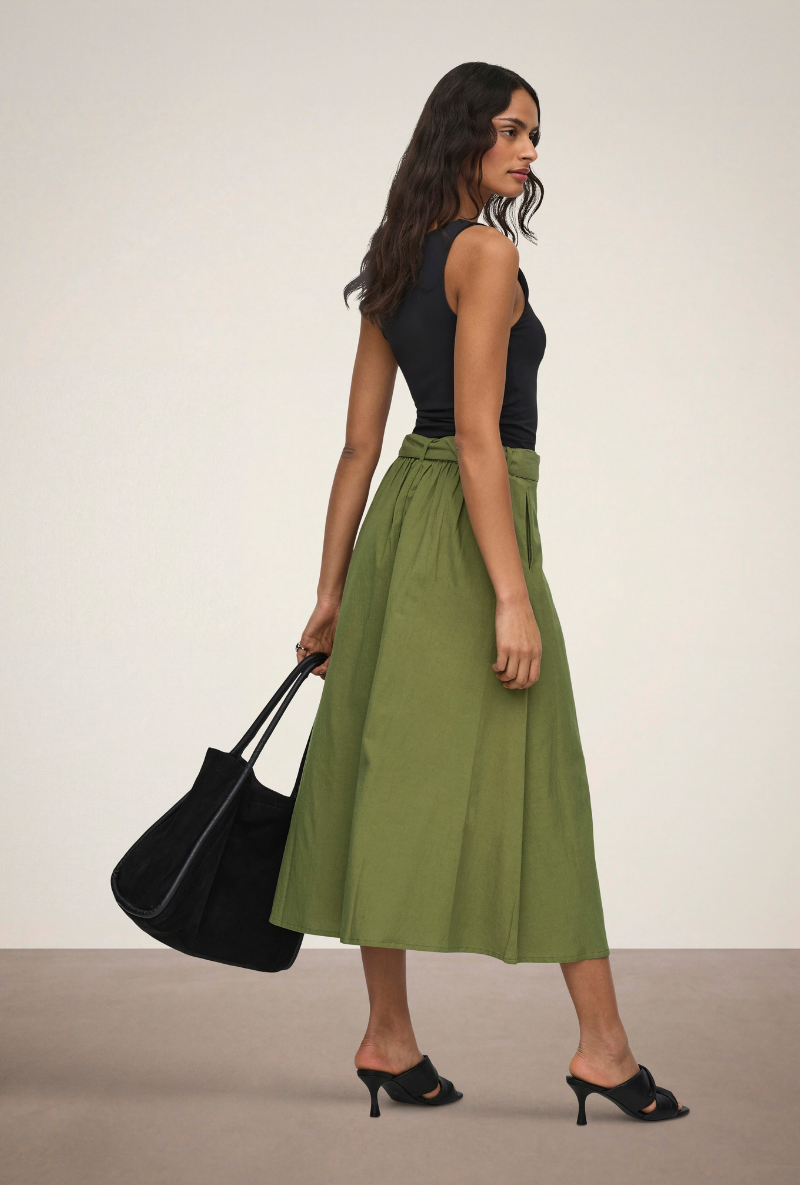 Back image of Milan linen highwaist belted skirt in olive, by brand Jacqueline de yong