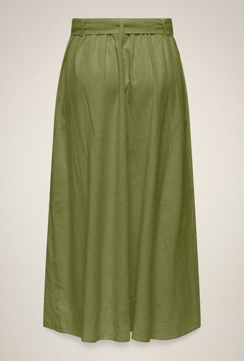 Back image of Milan linen highwaist belted skirt in olive, by brand Jacqueline de yong