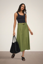 Image of MILAN LINEN HIGHWAIST BELTED SKIRT in olive, by brand JACQUELINE DE YONG