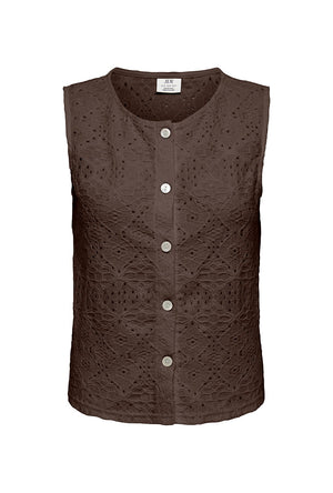 Front image of the Nulle life s/l button top in brown, by brand Jacqueline de yong