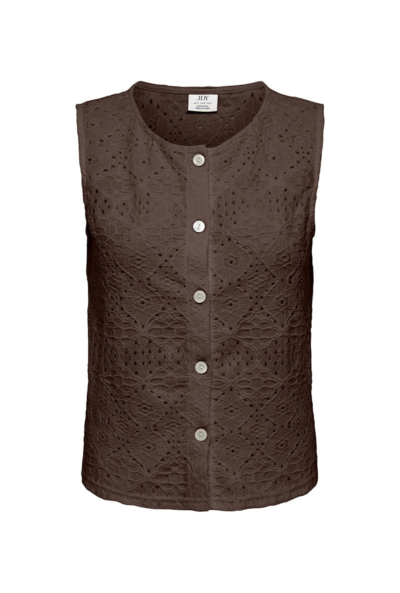Front image of Nulle life s/l button top in brown, by brand Jacqueline de yong