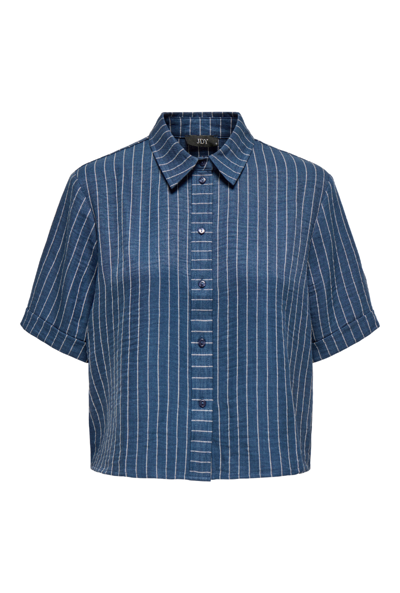 Front image of Power shortsleeve shirt in navy, by brand Jacqueline de yong