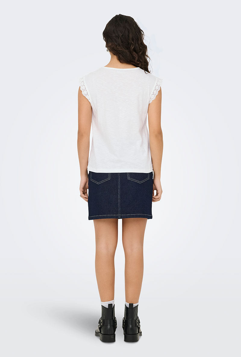 Back image of a model wearing Salva life s/l crochet top in white, by brand Jacqueline de yong