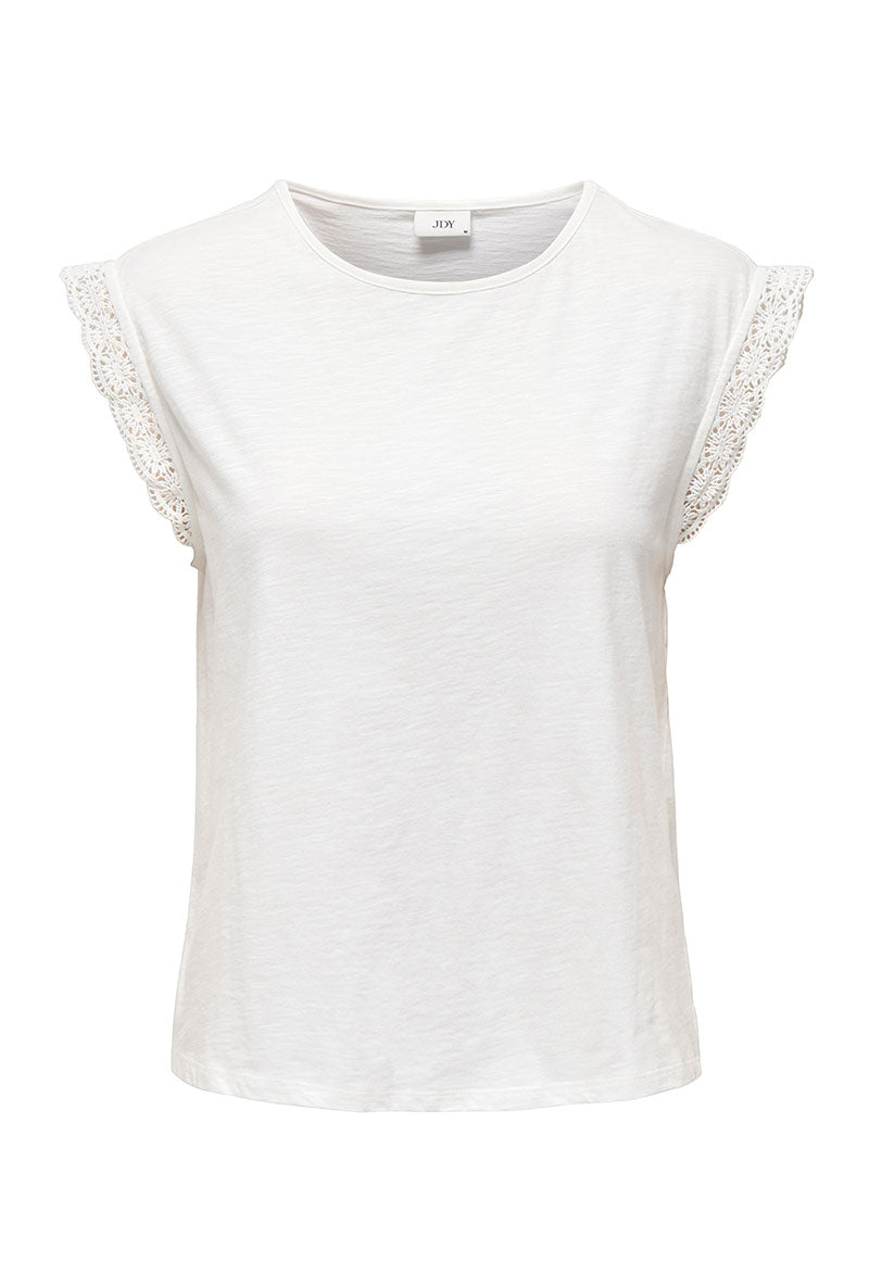 Front image of Salva life s/l crochet top in white, by brand Jacqueline de yong