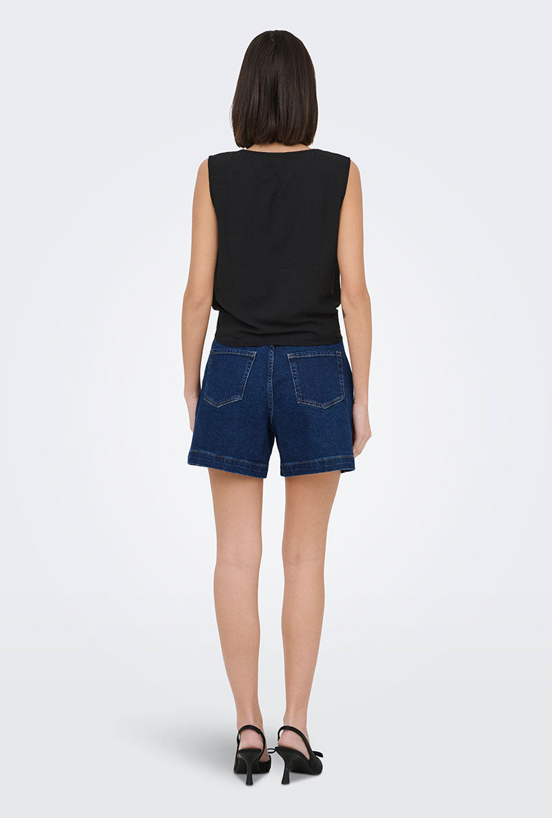 Back image of a model wearing Violet life s/l knot top in black, by brand Jacqueline de yong