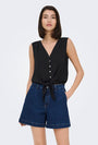 Image of VIOLET LIFE S/L KNOT TOP in black, by brand JACQUELINE DE YONG