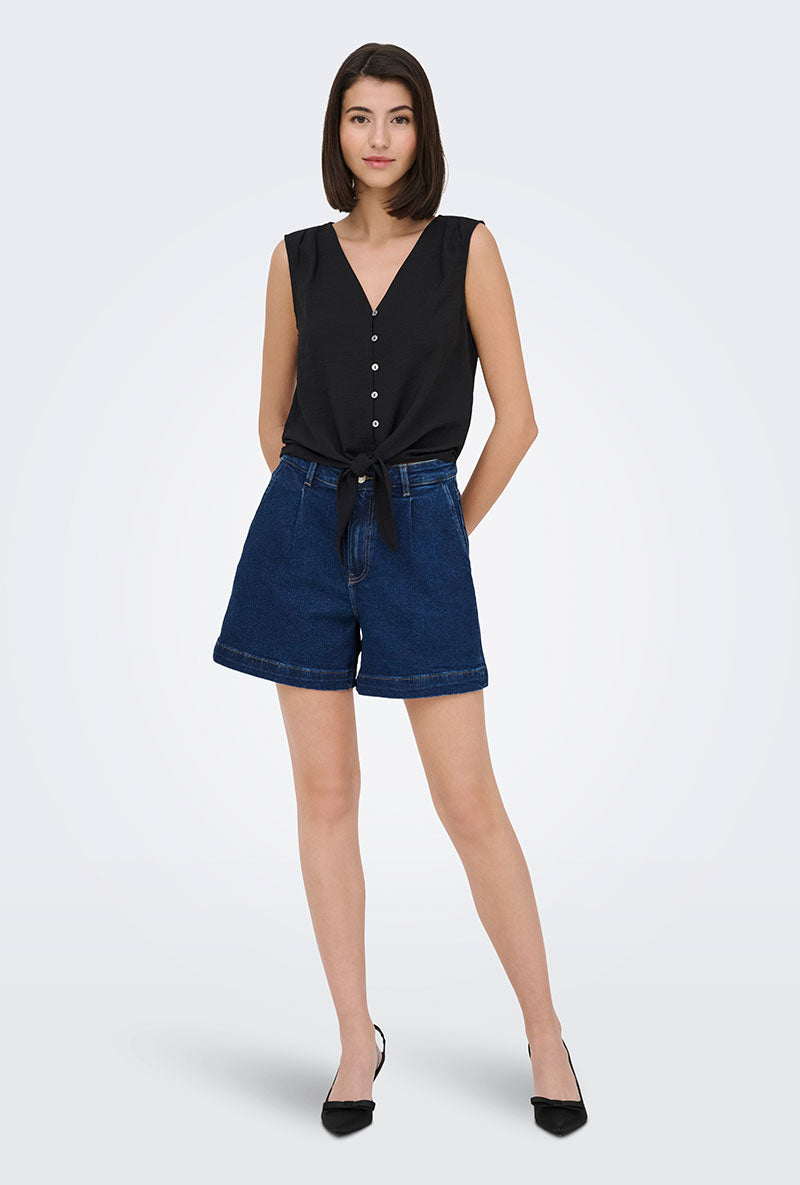 Front image of a model wearing Violet life s/l knot top in black, by brand Jacqueline de yong
