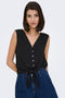 Front image of a model wearing the Violet life s/l knot top in black, by brand Jacqueline de yong