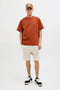 Front image of a model wearing the Gordon bradley sweat shorts in stone, by brand Jack&jones