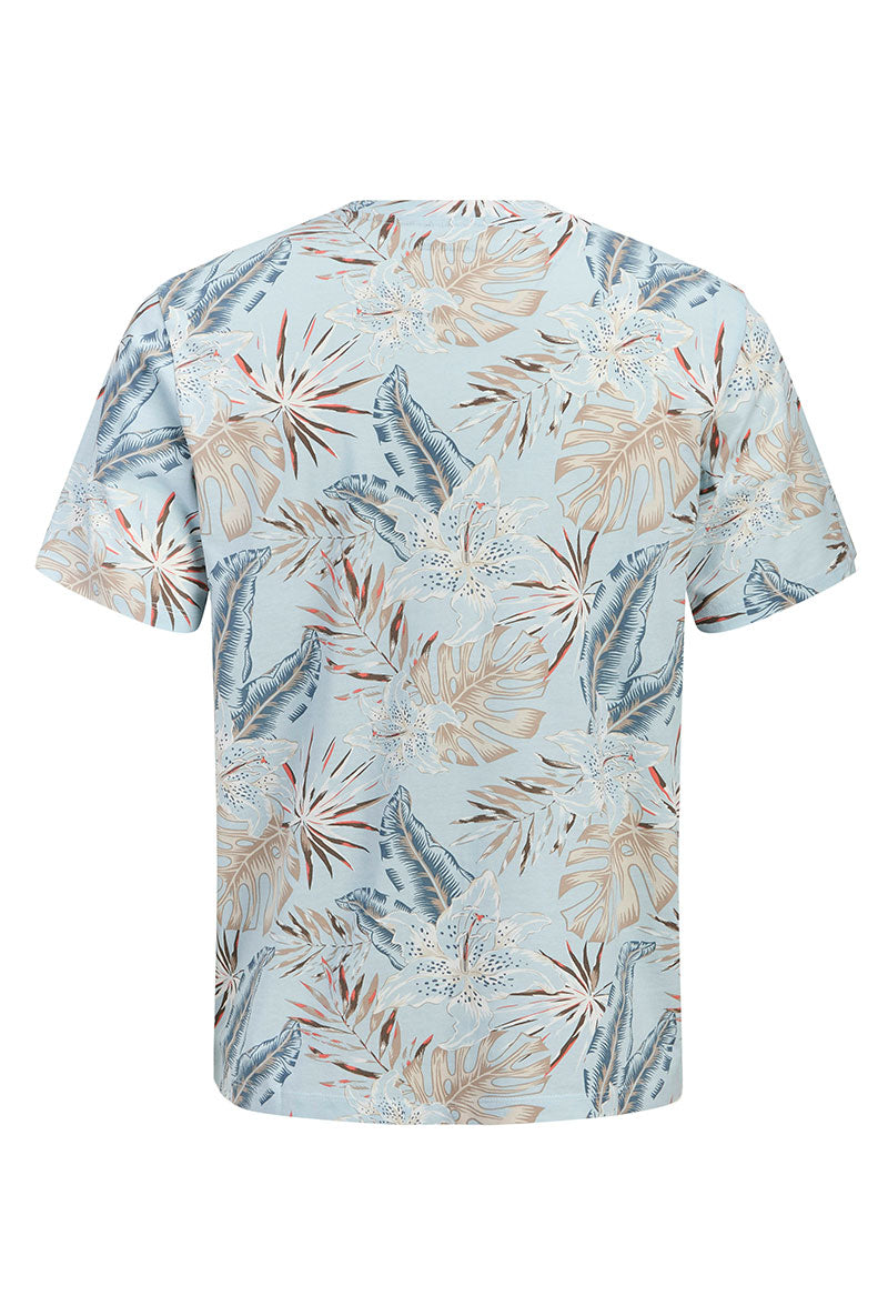 Back image of Honolulu aop ss tee in blue, by brand Jack&jones