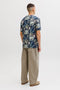 Back image of a model wearing the Honolulu aop ss tee in navy, by brand Jack&jones