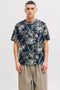 Front image of a model wearing Honolulu aop ss tee in navy, by brand Jack&jones