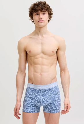 Front image of a model wearing Jake lemon trunks in navy, by brand Jack&jones