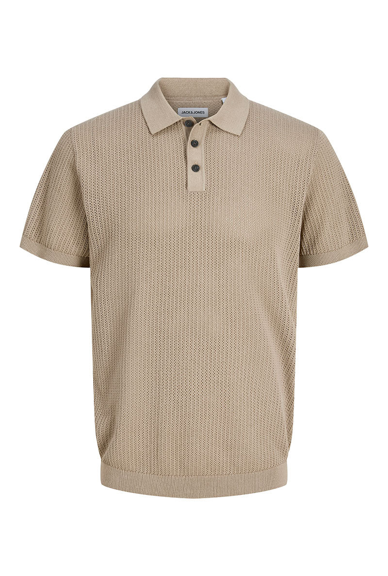 Front image of Jess knit polo in stone, by brand Jack&jones