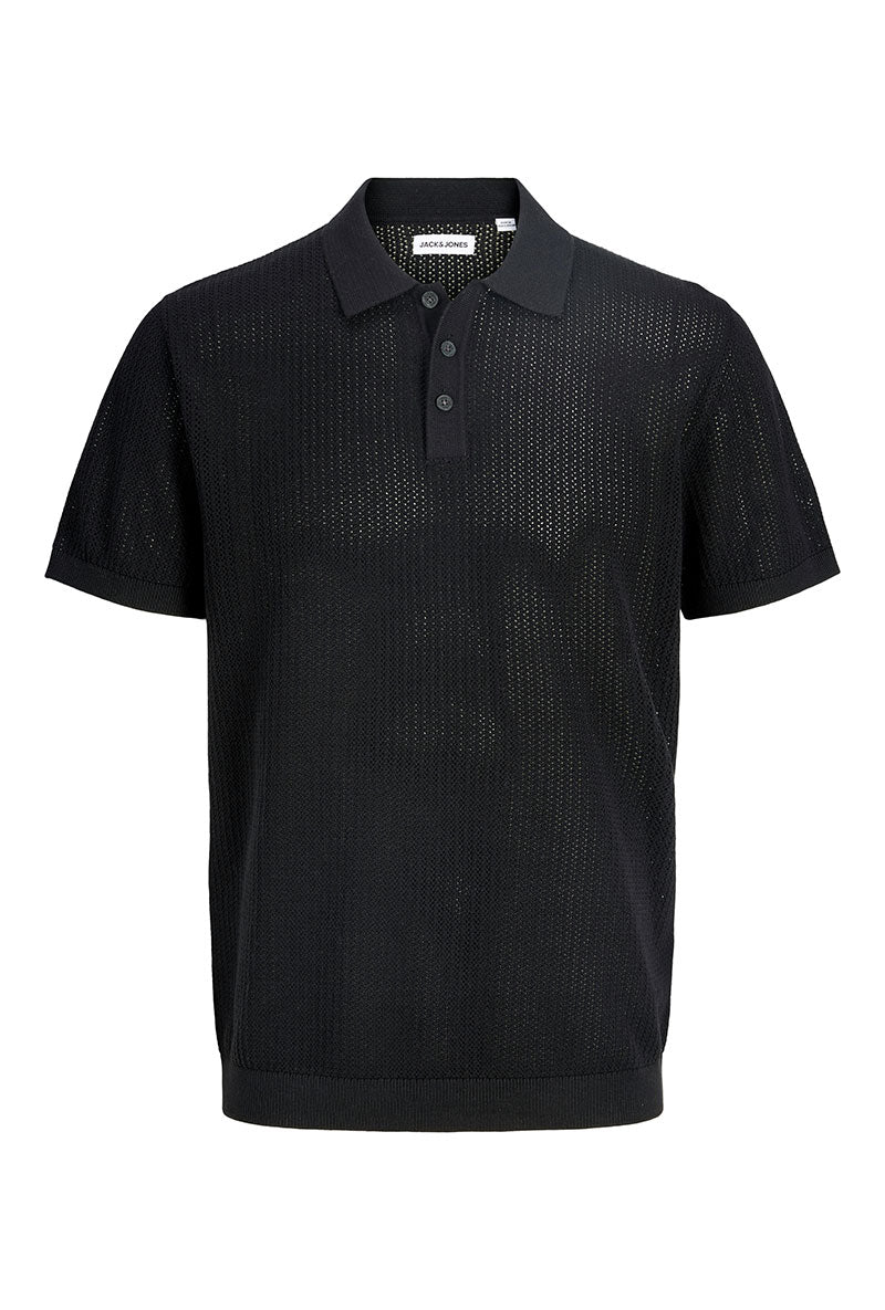 Front image of Jess knit polo in black, by brand Jack&jones