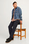 Front image of a model wearing the Jack and jones tace linen blend trousers in black, by brand Jack&jones
