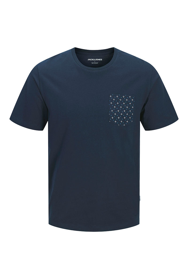 Front image of Matheo s/s tee in navy, by brand Jack&jones