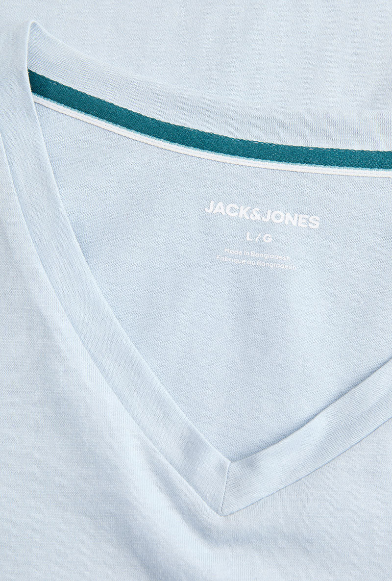 Front image of Blaze vneck tshirt in blue, by brand Jack&jones