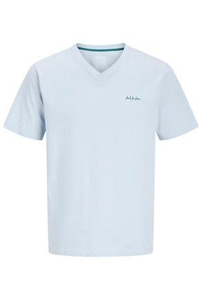Front image of Blaze vneck tshirt in blue, by brand Jack&jones