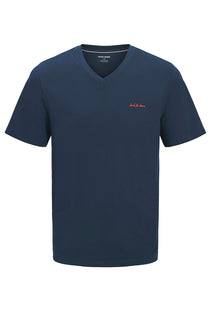 Front image of the Blaze vneck tshirt in navy, by brand Jack&jones